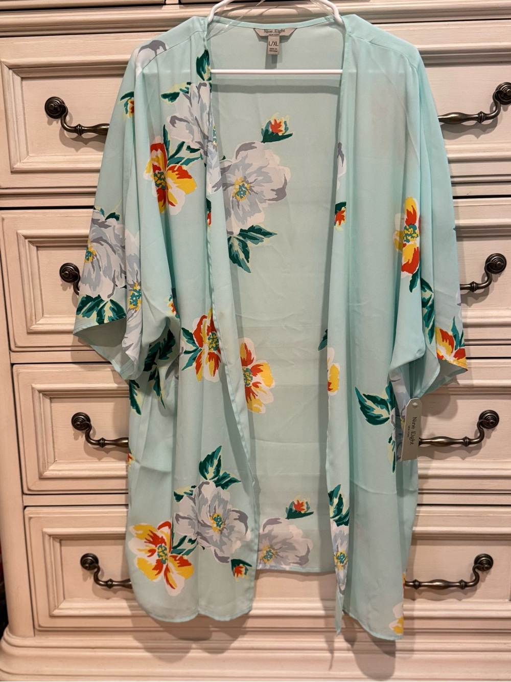Light Aqua Floral Kimono Cover-Up